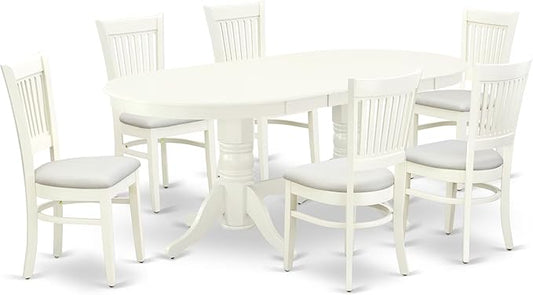 East West Furniture VAVA7-LWH-C 7 Piece Modern Dining Table Set Consist of an Oval Wooden Table with Butterfly Leaf and 6 Linen Fabric Upholstered Dining Chairs, 40x76 Inch, Linen White