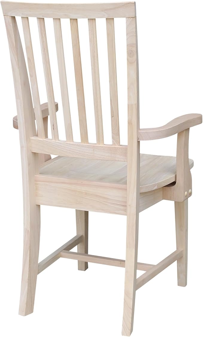 IC International Concepts Mission Side Chair with Arms Solid Parawood, Box Seat Construction, Kitchen/Dining, 22"W x 21"D x 39"H, 225 Lbs Wt. Capacity, DIY, Paint/Stain In Any Color, Unfinished