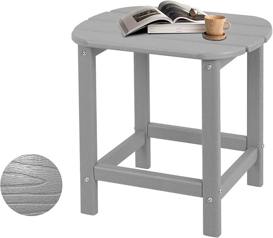 Hdpe Outdoor Adirondack Side Table, Wooden Textured, Set for Patio, Garden, Porch, Pool Composite Patio, Backyard, Bathroom and Indoor, Maintenance & Weather Resistant (Grey)