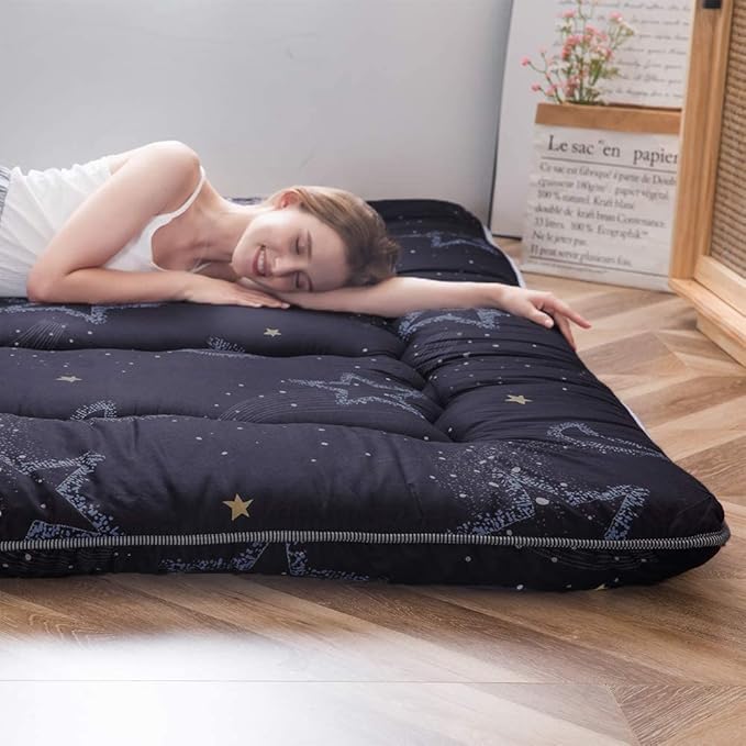 MAXYOYO Japanese Futon Mattress Floor Mattress Sleeping Pad Foldable Bed Roll Up Camping Cushion Floor Lounger Bed Couches and Sofas Couch Topper, Moon and Star, Twin Size