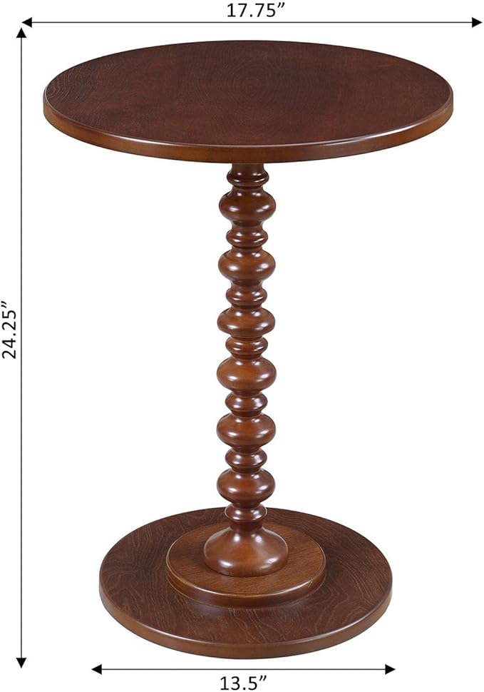 Convenience Concepts Palm Beach Spindle 17.75" Traditional Round End Living Room, Turned Solid Wood Side, Classic Display Pedestal Table, Mahogany