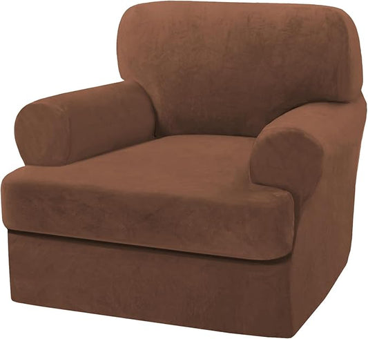 H.VERSAILTEX Sofa Cover 2 Piece T Cushion Armchair Slipcovers Thick Velvet Couch Cover Stretch T Cushion Sofa Covers for 1 Cushion Couch with 1 Individual T Cushion Covers Washable, Caramel