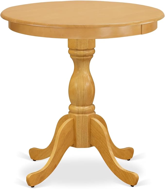 East West Furniture ESVA3-OAK-C 3 Piece Dining Table Set for Small Spaces Contains a Round Dining Room Table with Pedestal and 2 Linen Fabric Upholstered Chairs, 30x30 Inch, Oak