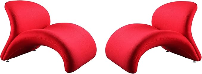 Manhattan Comfort Rosebud Modern Accent Chair Set of 2 in Wool Blend, Ideal for Pop Living Room Usage, Abstract Lounge Seat with Metal Legs, High-Density Foam, Fully Assembled, 300 Lbs Capacity, Red