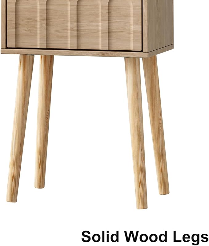 Nightstand Set of 2, Small Bed Side Table with Arch Door, Mid-Century End Table with Wood Legs for Bedroom, Small Space (Natural)