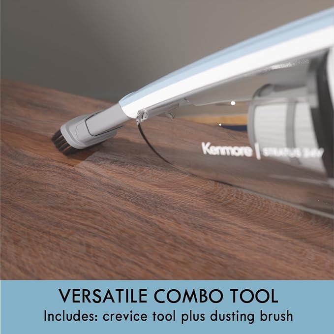 Kenmore DS1020 16V Cordless Stick Vacuum Lightweight 2-in-1 Handheld, LED Headlight with 2-Speed Power Control for Hardwood Floor, Carpet & Pet Hair, 16 Volts, Gray-Blue