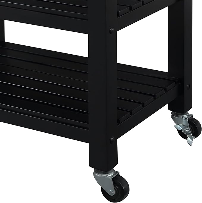 Convenience Concepts Ellaine 4 Tier Kitchen Cart with Drawer and Wine Rack, 24.75", Black/Butcher Block