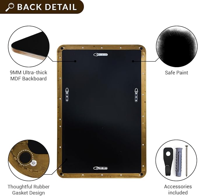 ANDY STAR 40x36 Inch Gold Bathroom Mirror, Brushed Gold Mirrors for Wall in Anti-Rust SUS304 Tube Metal Frame, Rounded Rectangle Mirrors 1’’ Deep Wall Mounted Vertically/Horizontal for Bathroom