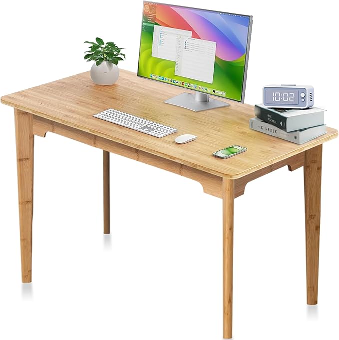 DOUSY- Bamboo Writing Desk Writing Computer Desk Study Desk Home Office Desk Writing Table, Modern Furniture Study 47" Solid Bamboo Multipurpose Table, for Living Room, Bedroom, Natual Color