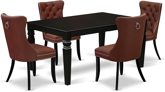 East West Furniture LGDA5-BLK-26 5 Piece Dining Table Set Includes a Rectangle Wooden Table with Butterfly Leaf and 4 Polyester Fabric Parson Chairs, 42x84 Inch, Black