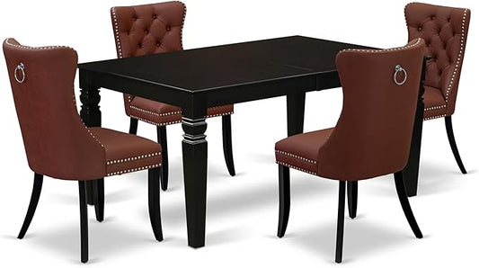 East West Furniture LGDA5-BLK-26 5 Piece Dining Table Set Includes a Rectangle Wooden Table with Butterfly Leaf and 4 Polyester Fabric Parson Chairs, 42x84 Inch, Black