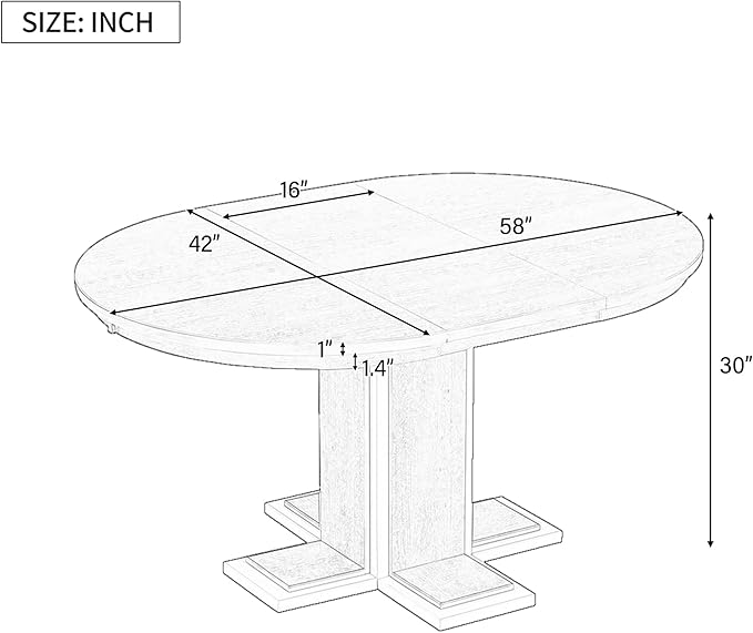 Ball & Cast Farmhouse Extendable Dining Table for 4-6, 42"-58" Extendable Kitchen-Table with a 16" Leaf, Round Ellipse Retro Wood Dining Room-Table w/Double Layer Base,Two Tone Color, Espresso
