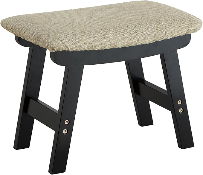 Foot Stool Ottoman Foot Rest Under Desk,Small Stool for Living Room, Bedroom and Kitchen (Black Legs - Beige Stool Surface)