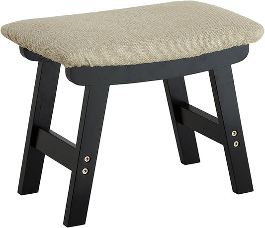 Foot Stool Ottoman Foot Rest Under Desk,Small Stool for Living Room, Bedroom and Kitchen (Black Legs - Beige Stool Surface)
