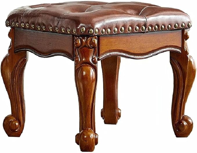 Foot Stool Ottoman with Microfiber Leather Cushion Footrest Sofa Stool for Hallway, Foyer, Living Room, Bedroom, Simple Assembly (Brown)