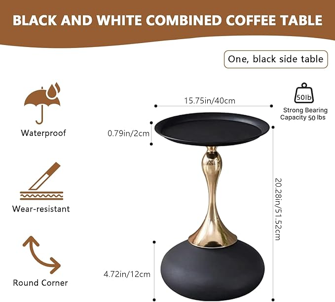 Elegant Modern Side Table - Featuring a Unique Hourglass Design, Ideal for use in Living Rooms, cafes, Dining Rooms, bedrooms, and Outdoors - a Fashionable Decoration (1, Black)