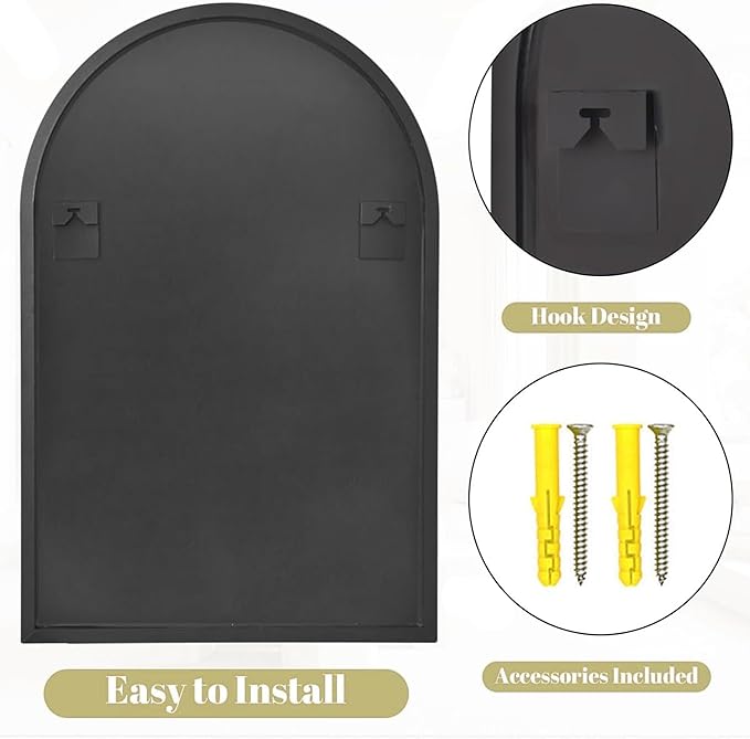Arched Mirror, 20"x30" Black Bathroom Mirror with Metal Frame, Wall Mounted Mirrors Decor Modern Dresser Mirror for Bedroom Living Room Entryway