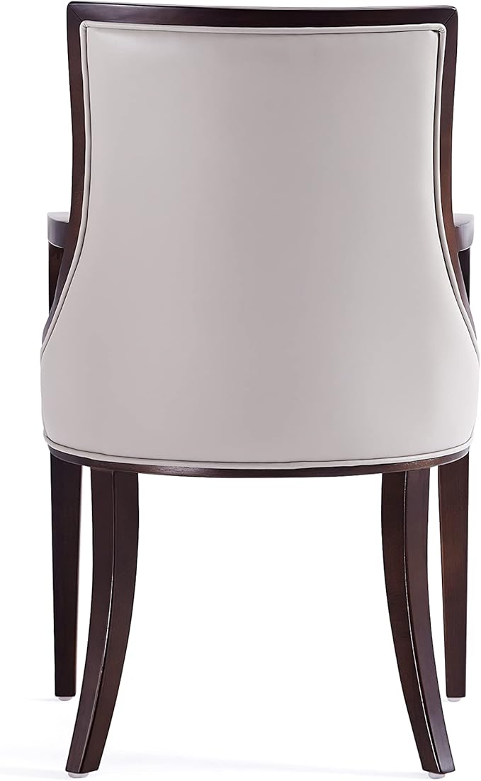 Manhattan Comfort Grand Faux Leather Dining Chair with Arms, Padded Wingback Seat, Fine Rectangular Stitching and Solid Wood Frame, Set of 1, Light Grey