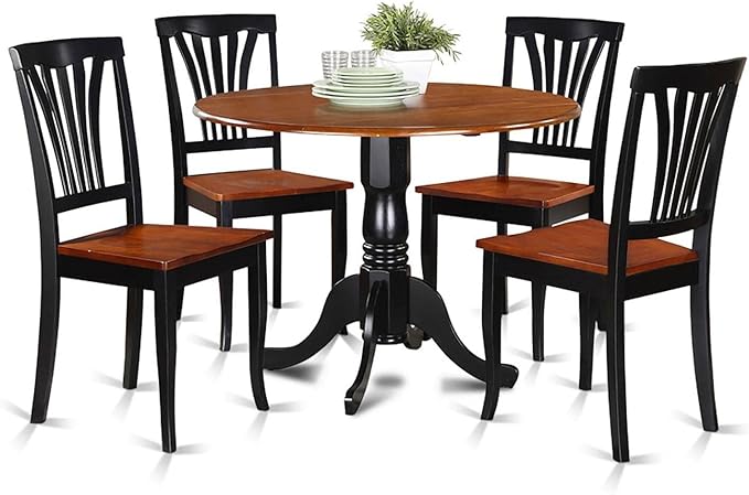 East West Furniture DLAV5-BCH-W 5 Piece Dinette Set for 4 Includes a Round Dining Room Table with Dropleaf and 4 Dining Chairs, 42x42 Inch, Buttermilk & Cherry