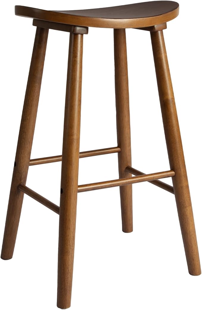 Nora 30" Backless Bar Stool, Saddle Seat Design, Solid Rubber Wood Frame with Rich Brown Finish, Perfect for Kitchen Counter, Bar Area, or High Dining Spaces