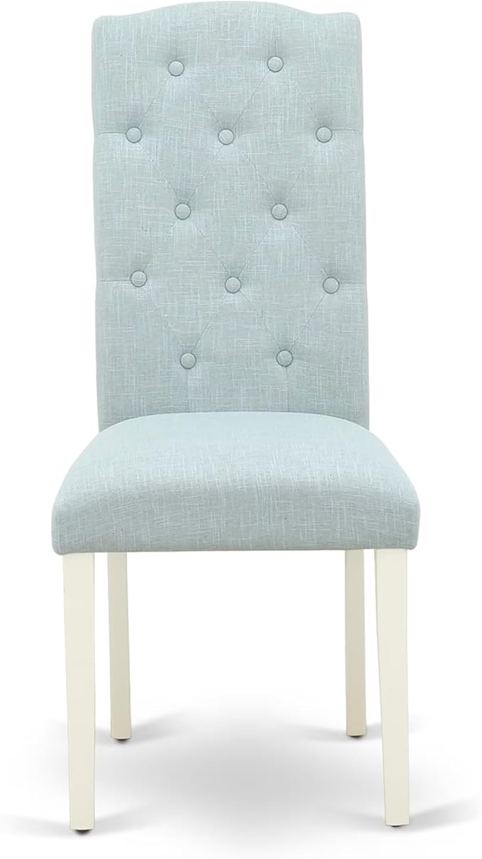 East West Furniture V027CE215-9 9 Piece Dining Table Set Includes a Rectangle Dining Room Table with V-Legs and 8 Baby Blue Linen Fabric Upholstered Chairs, 40x72 Inch, Multi-Color