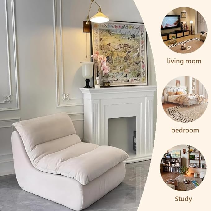 Bean Bag Chair - Memory Foam Bean Bag Chair for Adults, Comfy High-Resilience Single Sofa, Small Space Floor Chair, Chaise Lounge for Living Room, Bedroom (Beige, Cushions)