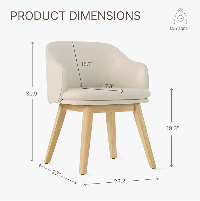 Wooden Dining Chairs Set of 2, Faux Leather Upholstered Modern Dining Room Chairs with Barrel Backrest & Double-Layer Thick Cushion for Living Room, Restaurant, Kitchen and Café, Beige