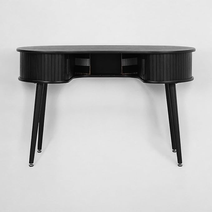 NTC Ripple Desk, Modern Wooden Writing Desk with Two Hidden Drawers, Stylish Vertical Groove Design, Home Office Workstation, Minimalist Study Table, Easy Assembly - Burnt Black