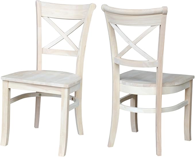 IC International Concepts Set of 2 35.8" H Charlotte X-Back Dining Solid Parawood, Stylish and Comfortable Chairs, 18.5''W Seat, Paint or Stain in Any Color to Match Your Decor, Unfinished