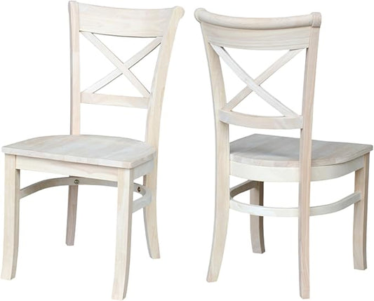 IC International Concepts Set of 2 35.8" H Charlotte X-Back Dining Solid Parawood, Stylish and Comfortable Chairs, 18.5''W Seat, Paint or Stain in Any Color to Match Your Decor, Unfinished