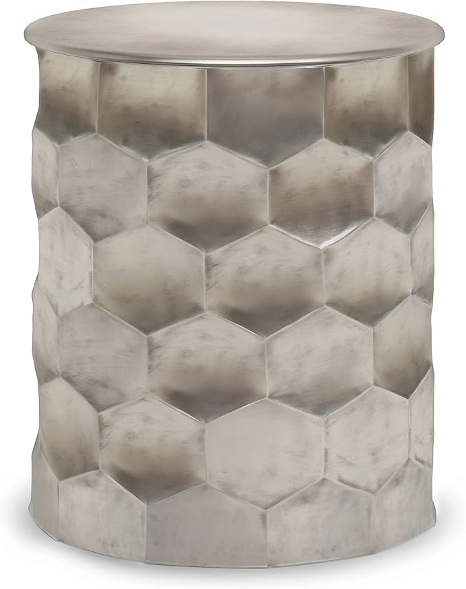 SIMPLIHOME Whitney Industrial 17 inch Wide Metal Storage Accent Side Table in Antique Silver , Fully Assembled for the Living Room and Bedroom