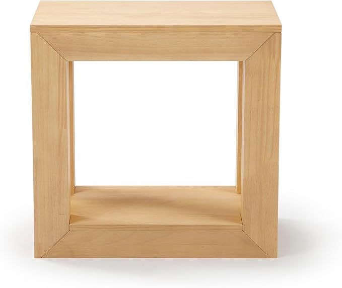 Plank+Beam Modern Rectangular Side Table with Shelf, 25", Solid Wood Narrow End Table for Living Room with Storage, Compact Bedside Table for Small Spaces, Blonde Wirebrush