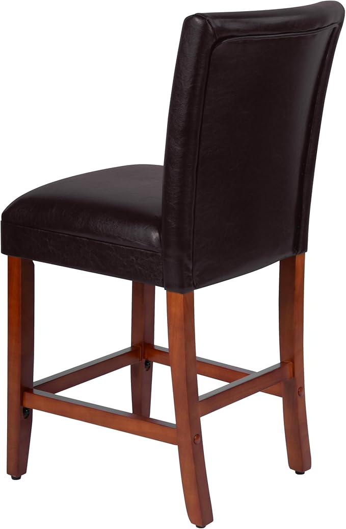Homepop Home Decor | Classic Counter Height Bar Stools | Faux Leather 24 Inch Bar Stools | Decorative Home Furniture (Brown Faux)
