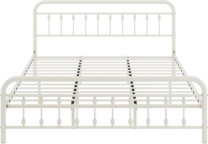 Allewie 14 Inches King Size Metal Platform Bed Frame with Victorian Style Iron-Art Headboard/Footboard, Mattress Foundation, Easy Assembly, Under Bed Storage, No Box Spring Required, White
