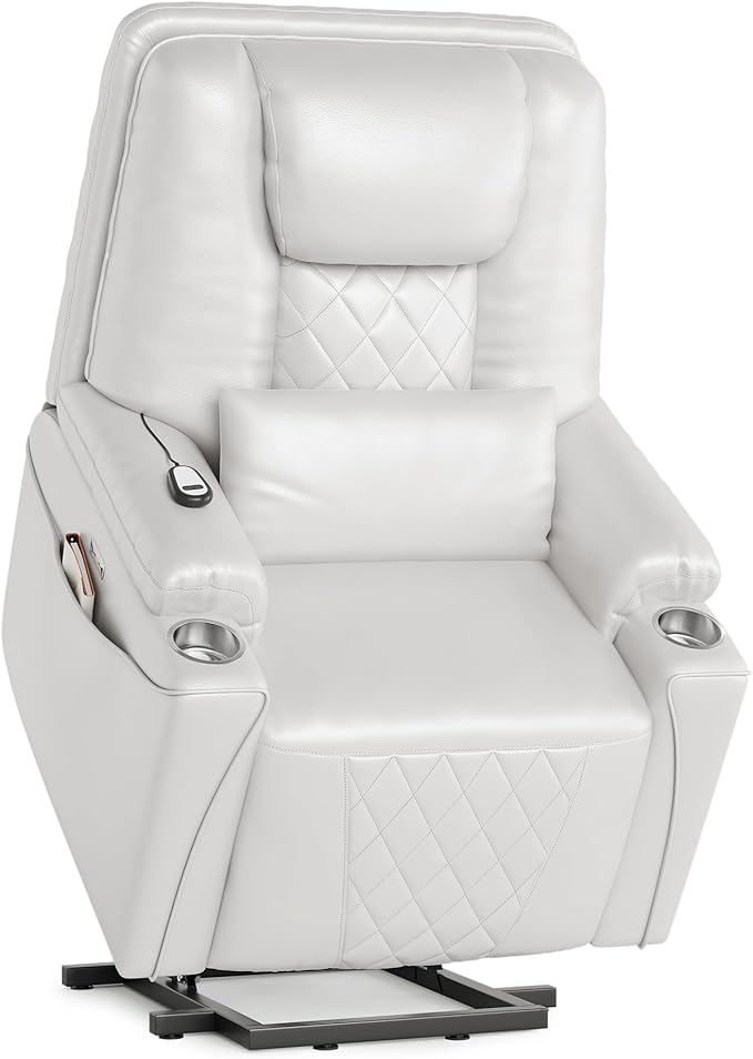 IDEALHOUSE Electric Power Lift Recliner Chair Sofa, Power Lift Chair for Elderly, 3 Positions, Side Pockets, and Cup Holders, USB Ports, Recliner Chair with Remote for Living Room, White