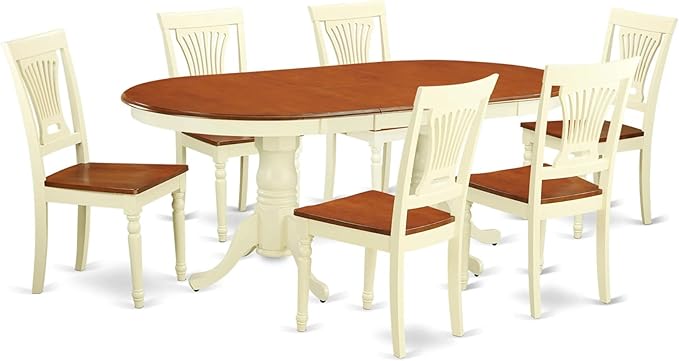 East West Furniture PLAI7-WHI-W 7 Piece Modern Dining Table Set Consist of an Oval Wooden Table with Butterfly Leaf and 6 Dining Room Chairs, 42x78 Inch, Buttermilk & Cherry