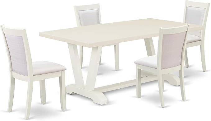 East West Furniture V027MZ001-5 5 Piece Dining Room Furniture Set Includes a Rectangle Dining Table with V-Legs and 4 Cream Linen Fabric Parsons Chairs, 40x72 Inch, Multi-Color