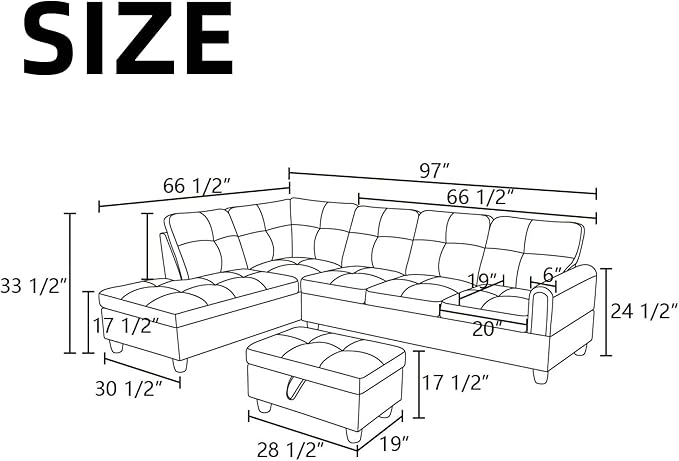 NAYSAYE Sectional Couch with Ottoman Storage, L Shaped Couch Sofa Furniture Sets, Modern Comfy Modular Comfy Sofa for Living Room Bedroom, Office and Apartment, Red