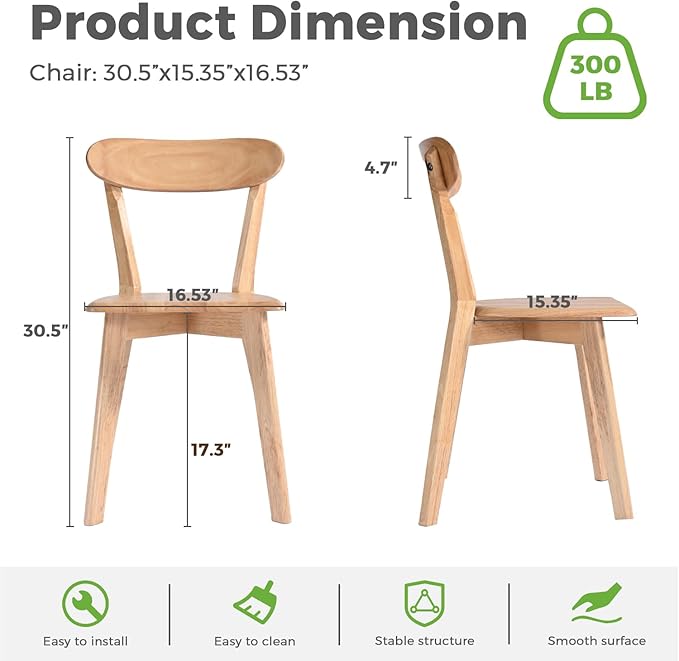 DELAVIN Solid Wood Dining Chairs Set of 4, Farmhouse Oak Wood Kitchen Chair, Mid Century Modern Dining Room Chairs, Natural