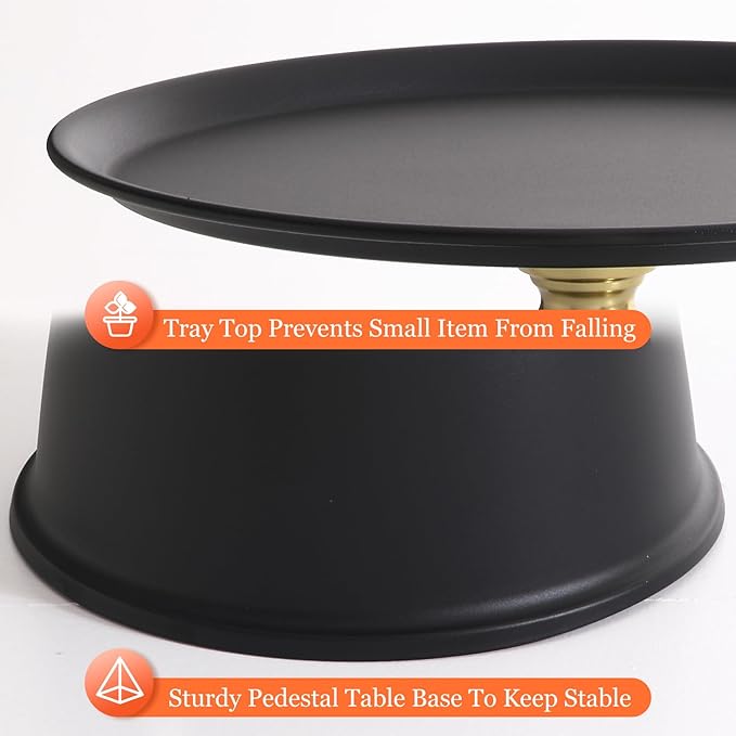 Small Round Black Side Table for Small Spaces, Pedestal Modern Couch End Tables for Living Room, Unique Accent Sofa Drink Table Metal Martini Tables for Recliner, Bedroom
