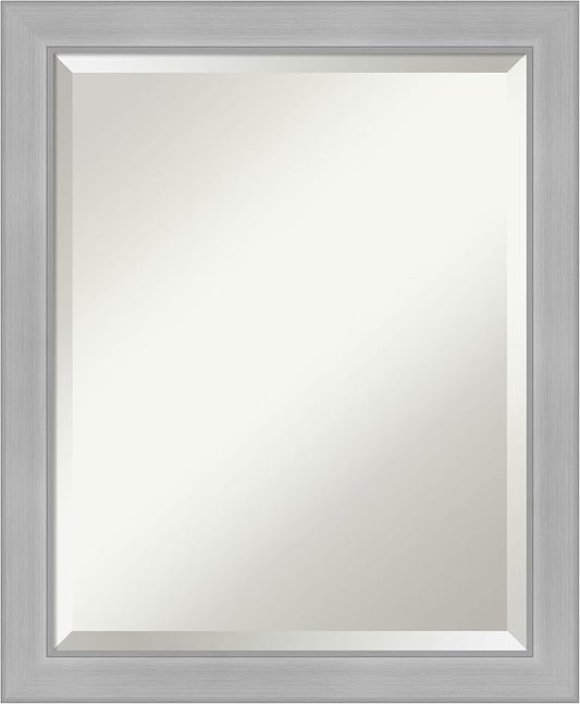 Amanti Art Silver Bathroom Mirror for Over Sink, 23x19 Vista Brushed Nickel Narrow Rectangle Vanity Mirror, Small Casual Frame, Hangs Horizonally and Vertically, Bathroom Wall Decor, Beveled Edge