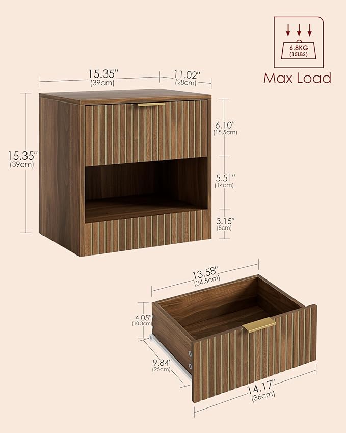 Tiny nightstand Small Night Stand Modern Bedside Table,Boho Side End Table for Bedroom,Living Room,Office(Walnut)