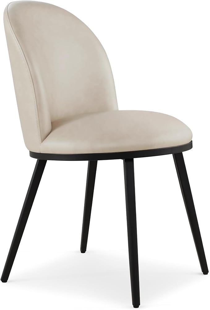 Dining Chairs Set of 6, Faux Leather Upholstered Dining Room Chairs with Ergonomic Backrest & Metal Legs, Modern Kitchen Side Chairs for Home, Restaurant, and Café, Beige, 2 Boxs