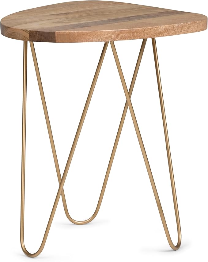 SIMPLIHOME Patrice Modern 18 inch Wide Metal and Wood Accent Side Table in Natural, Gold for the Living Room and Bedroom