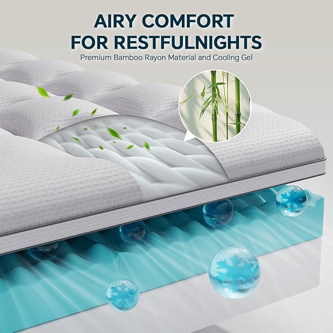 4 Inch Memory Foam Mattress Topper Full Size - Dual Layer 3 Inch Cooling Gel Memory Pad and 1 Inch Pillow Top Mattress Cover for Back Pain - 54" x 75" x 4"