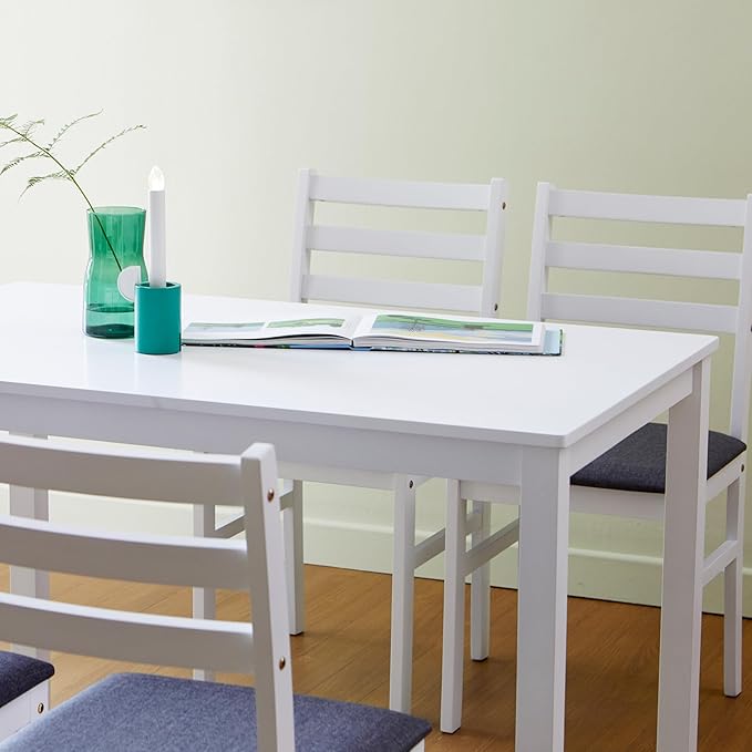 Livinia Seattle 5-Piece Wooden Dining Table Set for 4, Modern Farmhouse Kitchen Dining Room Set with Solid Wood Ladder Back Chairs for Small Space (White)
