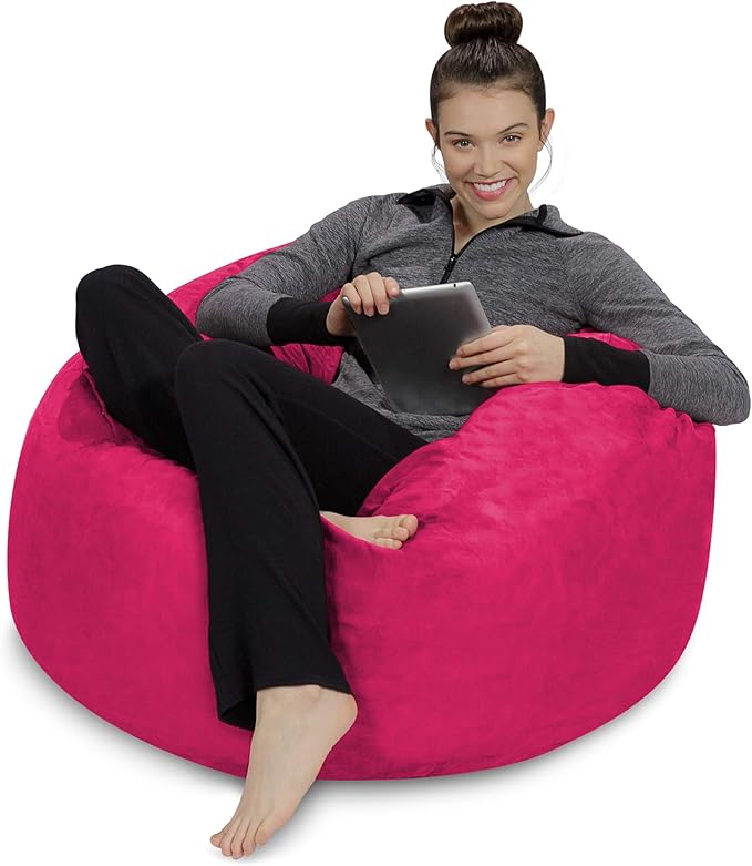 Sofa Sack Bean Bag Chair - Plush, Ultra Soft Memory Foam Bean Bag Chair with Microsuede Cover - Stuffed Foam Filled Furniture and Accessories for Dorm Room - Magenta 3'