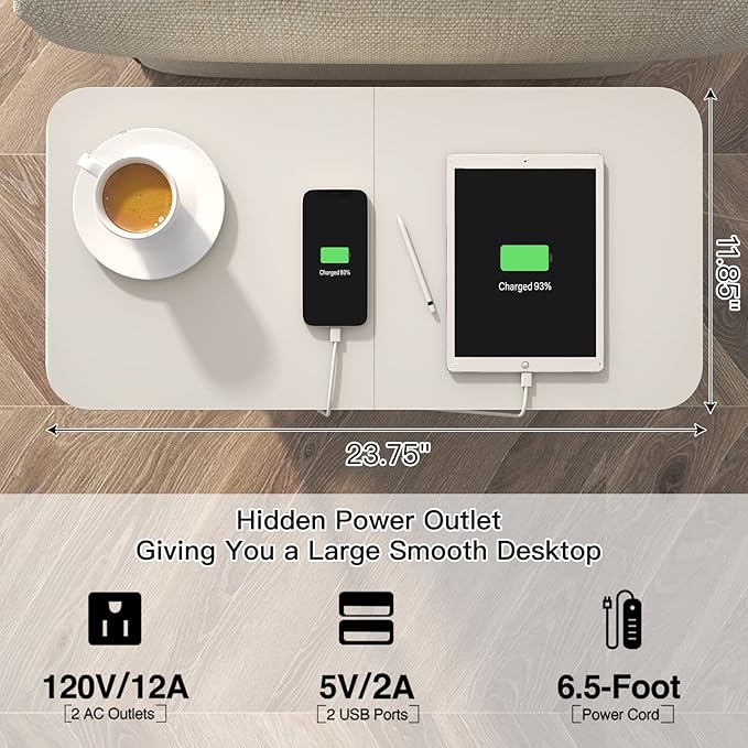 LIDYUK End Table with Charging Station, Set of 2 Flip Top Narrow Side Table for Small Spaces, Nightstands Set of 2 for Bedroom, End Tables Living Room with Storage Shelves, White