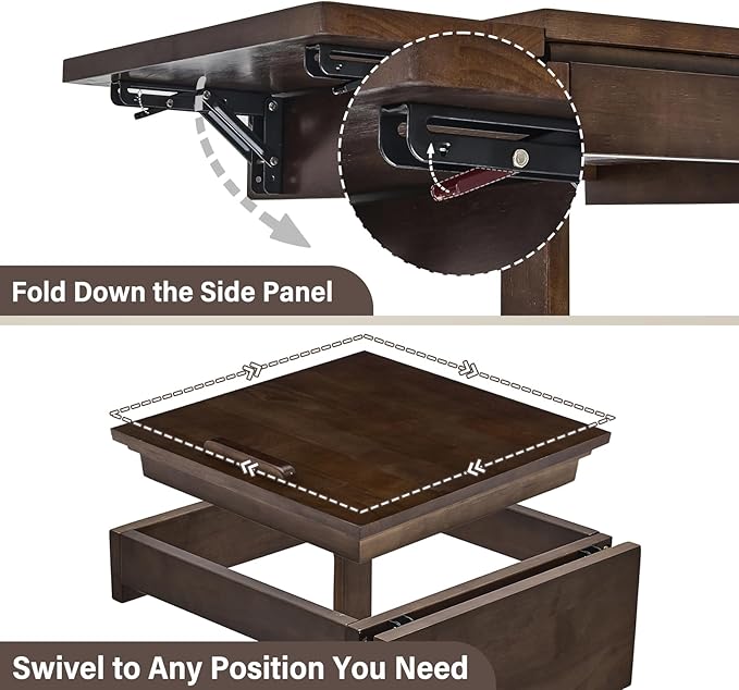 CozyDH Rolling Side Table with Wheels, Adjustable C Shaped End Table for Couch, Solid Wood TV Tray Sofa Arm Table for Eating Multi-Purpose, Small Coffee Table Living Room Bedroom, Walnut