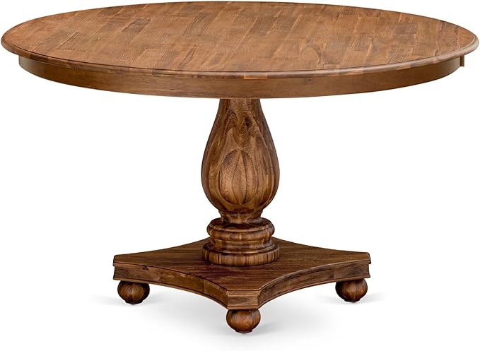 F52-0N-TP - Kitchen Table with Acacia Wood Round Tabletop, Antique Walnut Finish